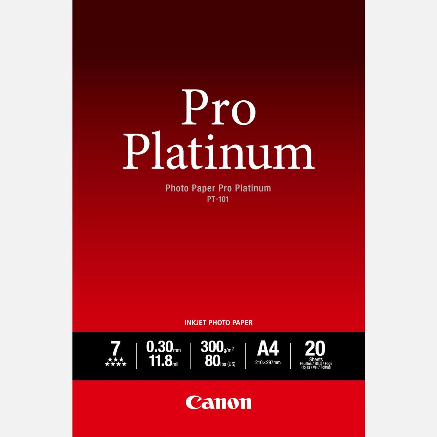 Canon PT-101 Pro Platinum Photo Paper A4 - 20 Sheets - 2768B016