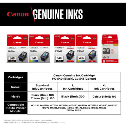 Canon PG-540 / CL-541 Genuine Ink Cartridges, Pack of 2 1 x Black, 1 x Colour , Includes 50 sheets of 4x6 Canon Photo Paper - Cardboard Multipack Canon