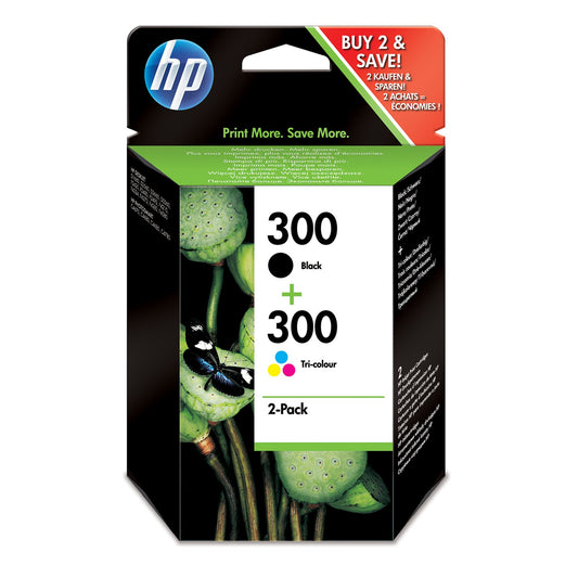 HP 300 2-Pack Black/Tri-colour Original Ink Cartridges Combo Pack Page Yield B 200/Tri 165 (P/N CN637EE)