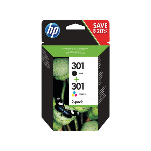 HP 301 2-pack Black/Tri-colour Original Ink Cartridges Combo pack Page Yield B 170/Tri 150 (P/N N9J72AE)