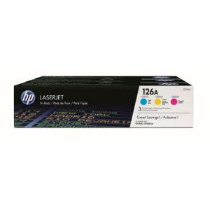 HP 126A 3-pack Cyan/Magenta/Yellow Original LaserJet Toner Cartridges Page Yield 1000 P/N CF341A HP