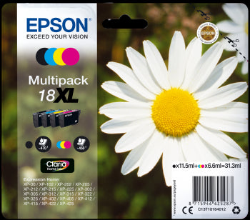Epson Original T18 XL Multipack Inkjet Cartridges B/C/M/Y (Daisy) | Cartridge King 