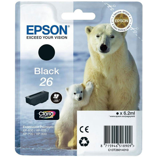 Epson Original T26 Black Claria Inkjet Cartridge (Polar Bear) | Cartridge King 