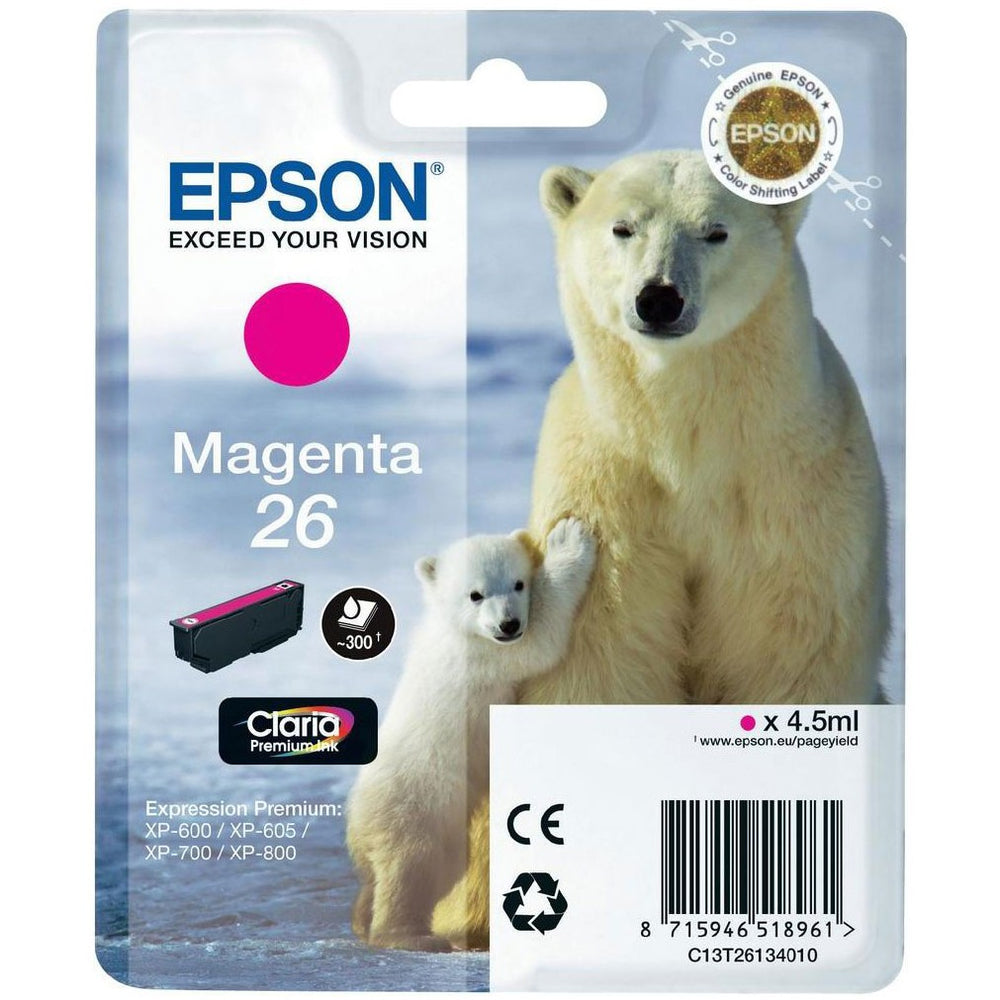 Epson Original T26 Magenta Claria Inkjet Cartridge (Polar Bear) | Cartridge King 