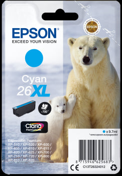 Epson Original T26 XL Cyan Claria Inkjet Cartridge (Polar Bear) | Cartridge King 