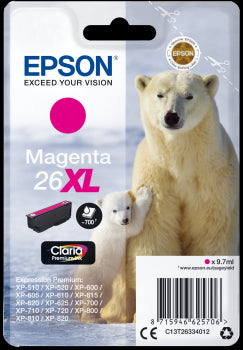 Epson Original T26 XL Magenta Claria Inkjet Cartridge (Polar Bear) | Cartridge King 