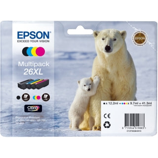 Epson Original T26 XL Multipack Claria Inkjet Cartridges B/C/M/Y (Polar Bear)