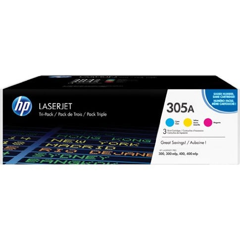 HP 305A 3-pack Cyan/Magenta/Yellow Original LaserJet Toner Cartridges Page Yield 2600 CF370AM HP