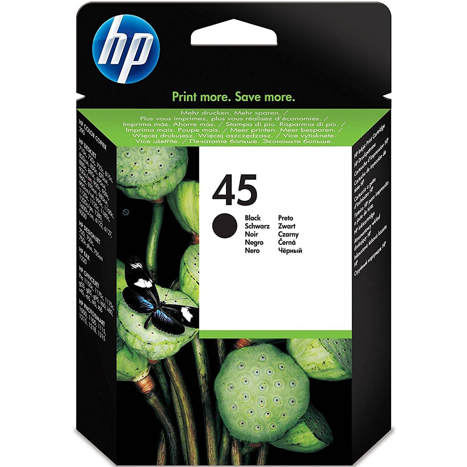 HP 45 Black Original Ink Cartridge Page Yield 490 (P/N 51645AE)