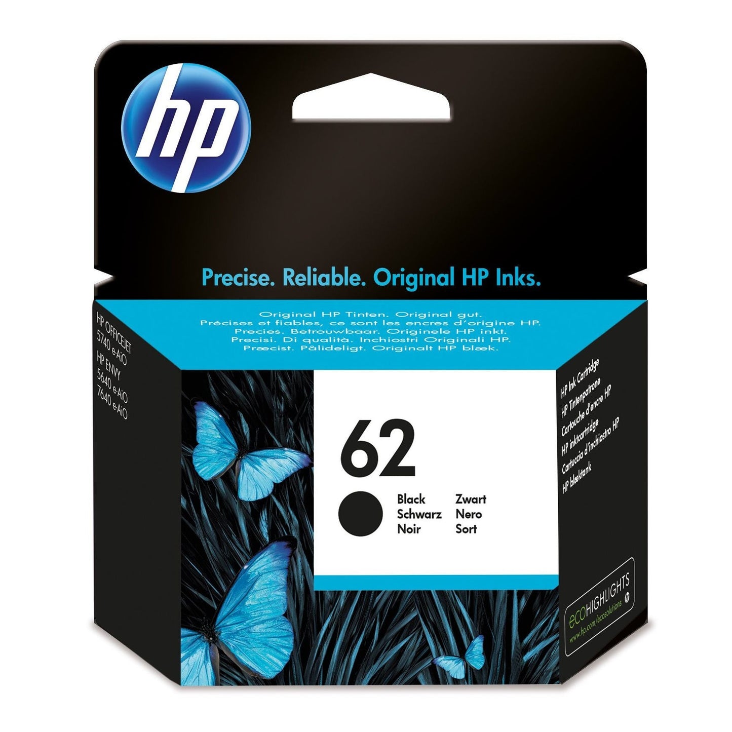 HP 62 Black Original Ink Cartridge Page Yield 200 (P/N C2P04AE)