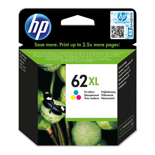 HP 62XL High Yield Tri-colour Original Ink Cartridge Page Yield 415 (P/N C2P07AE)