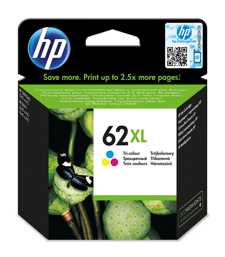 HP 62XL High Yield Tri-colour Original Ink Cartridge Page Yield 415 (P/N C2P07AE)