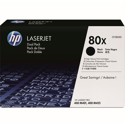 HP 80X 2-pack High Yield Black Original LaserJet Toner Cartridges Page Yield 6900 CF280XD HP