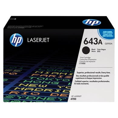 HP 643A Black Original LaserJet Toner Cartridge Page Yield 11K Q5950A HP