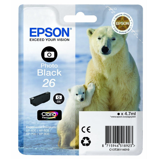 Epson Original T26 PHOTO Black Claria Inkjet Cartridge Polar Bear EPSON