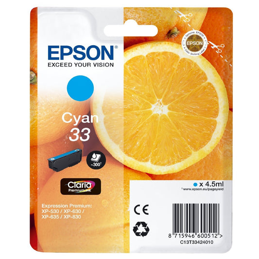 Epson Original Cyan T33 Claria Premium Ink Cartridge EPSON