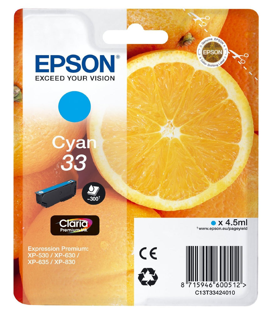 Epson Original Cyan T33 Claria Premium Ink Cartridge | Cartridge King 