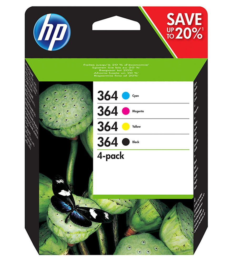 HP 364 4-Pack  Black and Colour Original Ink Combo Pack Page Yield B 250/C 300/M 300/Y 300 (P/N N9J73AE) | Cartridge King 