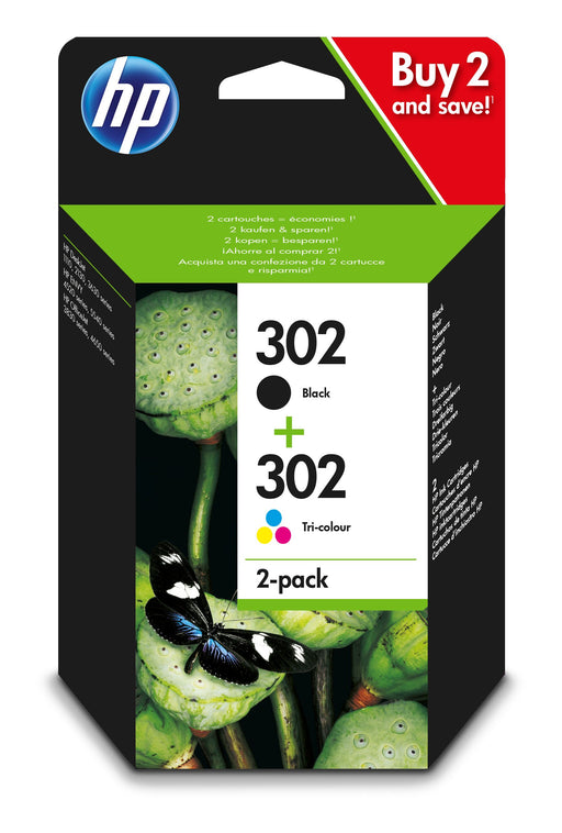 HP 302 2-pack Black/Tri-colour Original Ink Cartridges Combo pack Page Yield B 170/Tri 150 (P/N X4D37AE) | Cartridge King 
