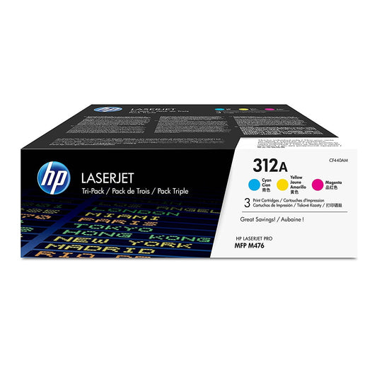 HP 312A 3-pack Cyan/Magenta/Yellow Original LaserJet Toner Cartridges Page Yield 2700 CF440AM HP