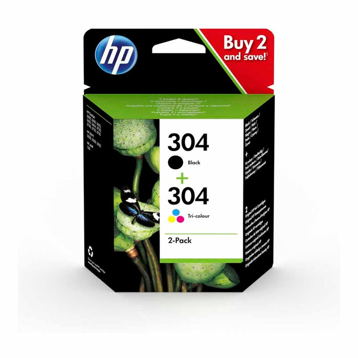 HP 304 2-pack Black & Tri-colour Original Ink Cartridges Combo pack Page Yield B 120/Tri 100 (P/N 3JB05AE)