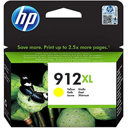 HP 912XL High Yield Yellow Original Ink Cartridge Page Yield 825 (P/N 3YL83AE)