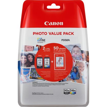 Canon PG-545XL and CL-546XL Ink Cartridge Bundle - High Capacity Black and Color Ink for MG2550, MG2950, MG2450, iP2850, MX495, TS205, TS305 - Includes 50 Sheets of Canon Photo Paper