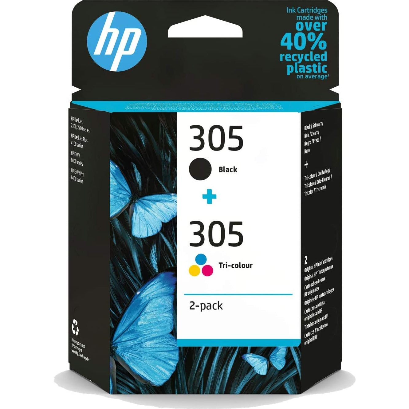 HP 305 2-pack Black/Tri-colour Original Ink Cartridges Combo pack Page Yield B 120/Tri100 (P/N 6ZD17AE)