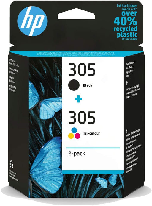HP 305 2-pack Black/Tri-colour Original Ink Cartridges Combo pack Page Yield B 120/Tri100 (P/N 6ZD17AE) | Cartridge King 