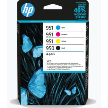 HP 950 Black/951 Cyan/Magenta/Yellow 4-pack Original Ink Cartridges Page Yield B 1000/C 700/M 700/Y 700 P/N 6ZC65AE HP