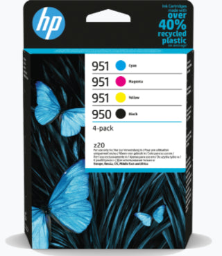 HP 950 Black/951 Cyan/Magenta/Yellow 4-pack Original Ink Cartridges Page Yield B 1000/C 700/M 700/Y 700 (P/N 6ZC65AE) | Cartridge King 