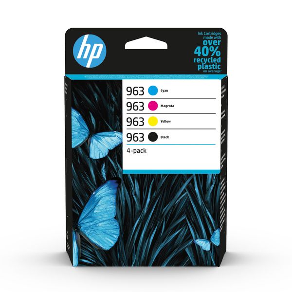 HP 963 4-pack  Black/Cyan/Magenta/Yellow Original Ink Cartridges Page Yield B 1000/ C 700/ M 700/ Y 700 (P/N 6ZC70AE)