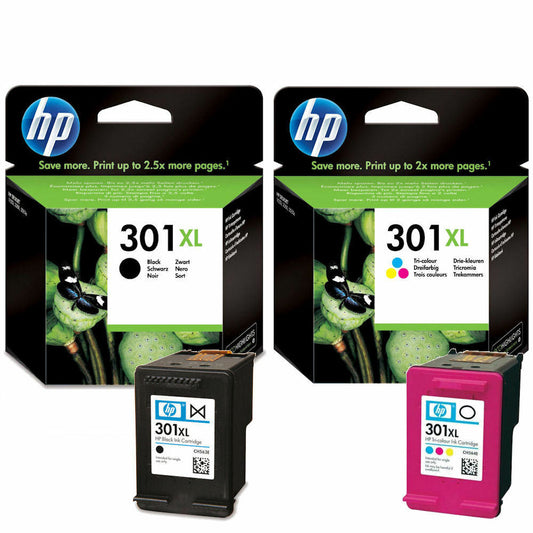 HP 301XL High Yield 2-pack Black/Tri-colour Original Ink Cartridges Combo Pack Page Yield B 480/Tri 330 P/N CH563EE CH564EE HP