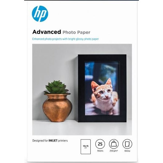 HP 10 x 15 cm Borderless Advanced Glossy Photo Paper - 25 Sheets (Q8691A)