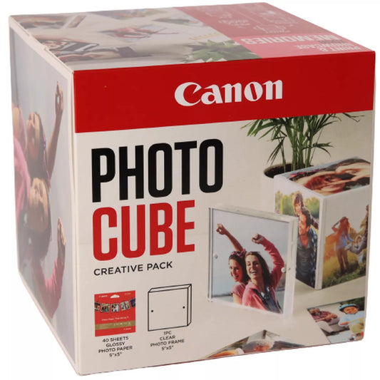 Canon Photo Cube and Frame + PP-201 5x5” Photo Paper Plus Glossy II (40 sheets) - Pink