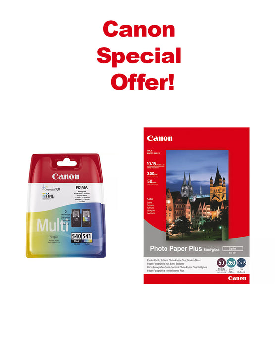Canon PG-540 / CL-541 Ink Cartridge Combo Pack + Canon SG-201 Photo Paper 4x6in Semi-Gloss (Pack of 50) Bundle | Cartridge King 