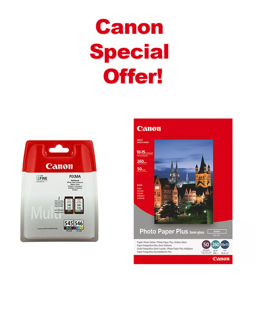 Canon PG-545 / CL-546 Ink Cartridge Combo Pack + Canon SG-201 Photo Paper 4x6in Semi-Gloss (Pack of 50) Bundle | Cartridge King 