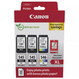 Canon PG-545XL x 2 / CL-546XL High Yield Genuine Ink Cartridges, Pack of 3 2 x Black, 1 x Colour Includes 50 sheets of 4x6 Canon Photo Paper - 8286B015