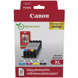 Canon CLI-571XL High Yield Genuine Ink Cartridges, Pack of 4 Black, Cyan, Magenta, Yellow ; Includes 50 Sheets of 4x6 Canon Photo Paper - 0332C006
