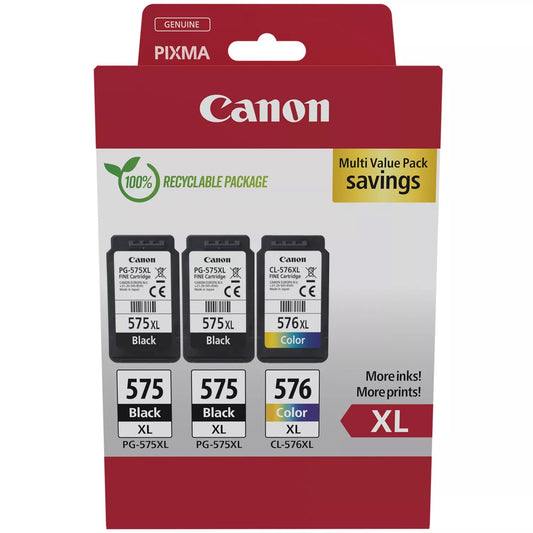 Canon PG-575XL x 2 / CL-576XL High Yield Genuine Ink Cartridges, Pack of 3 (2 x Black, 1 x Colour) - 5437C004
