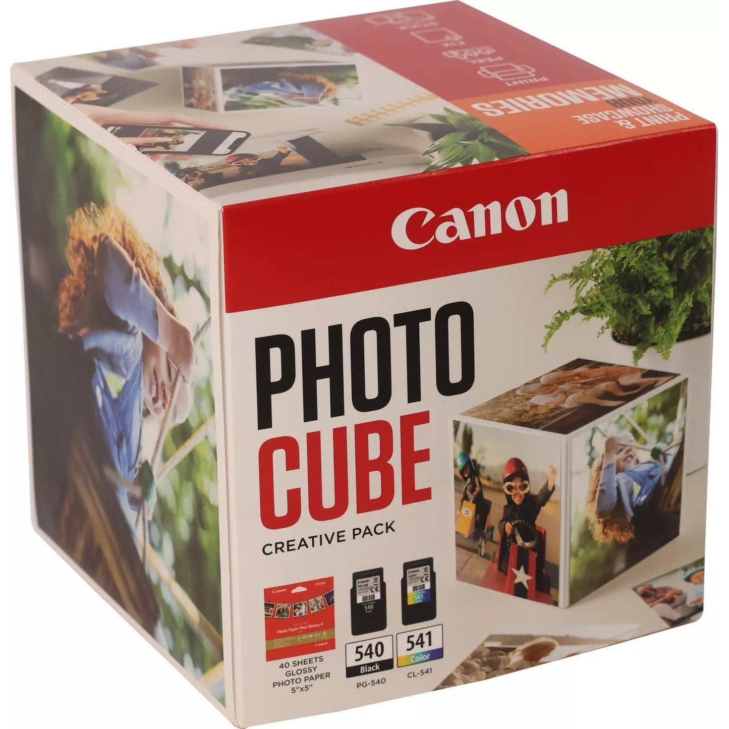 Canon Photo Cube with PG-540 + CL-541 Ink Cartridges + PP-201 5 x 5 Photo Paper Plus Glossy II (40 sheets) - Creative Pack, Orange