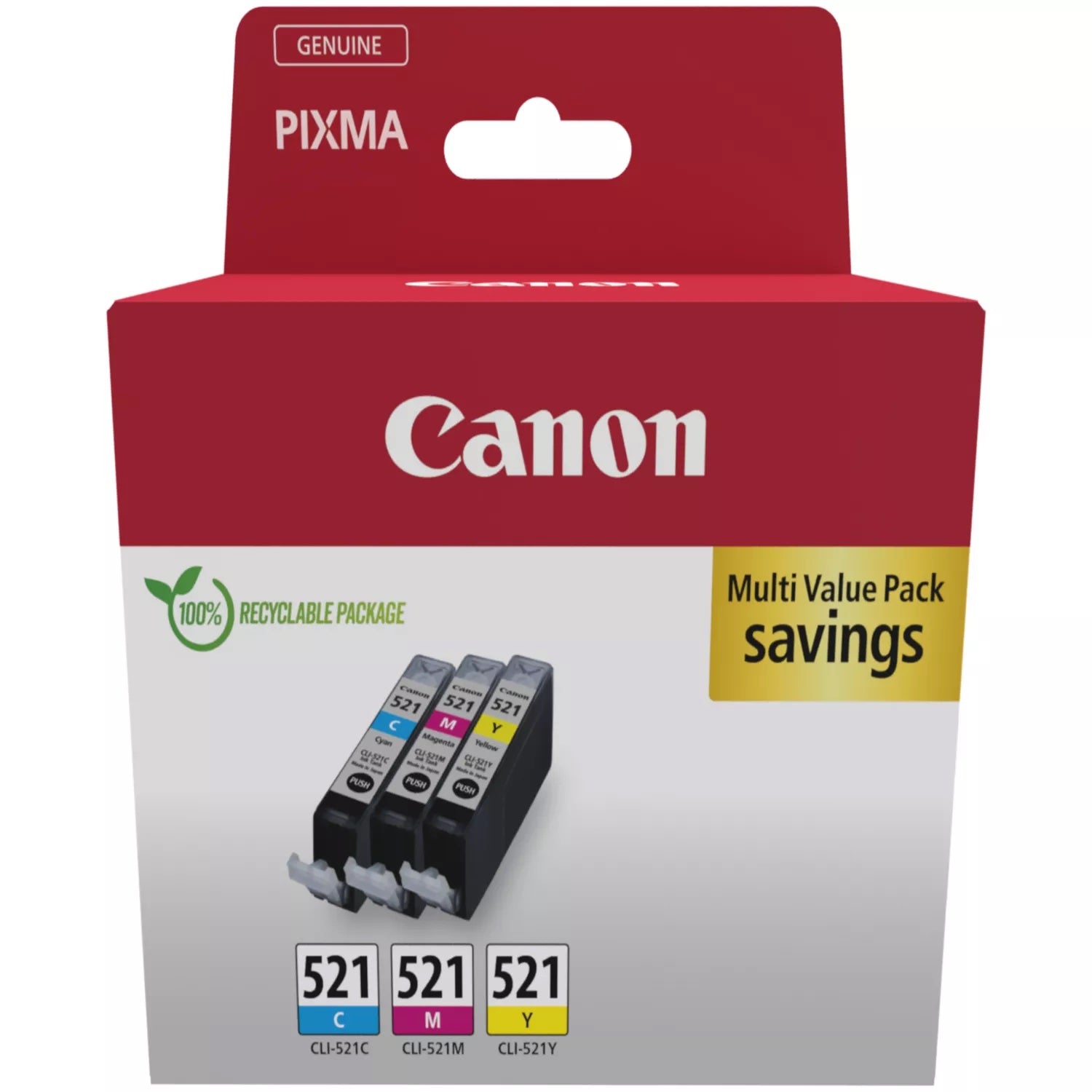 Canon CLI-521 C/M/Y Colour Ink Cartridge Multipack - 2934B015