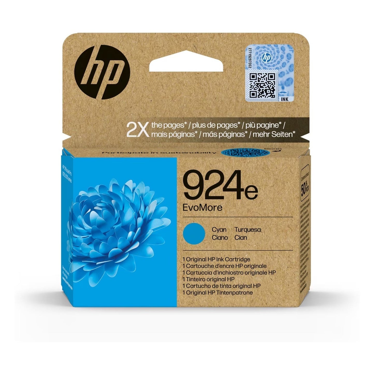 HP 924e EvoMore Cyan Original Ink Cartridge - 4K0U7NE