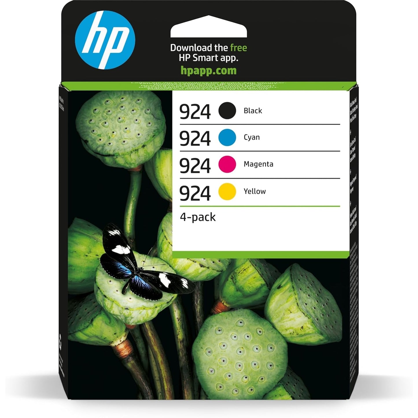 HP 924 4-pack Black/Cyan/Magenta/Yellow Original Ink Cartridges Page Yield B 500/ C 400/ M 500/ Y 400 (6C3Z1NE)