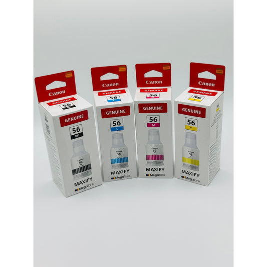 Canon GI-56 Ink Bottle Bundle, Black, Cyan, Magenta and Yellow