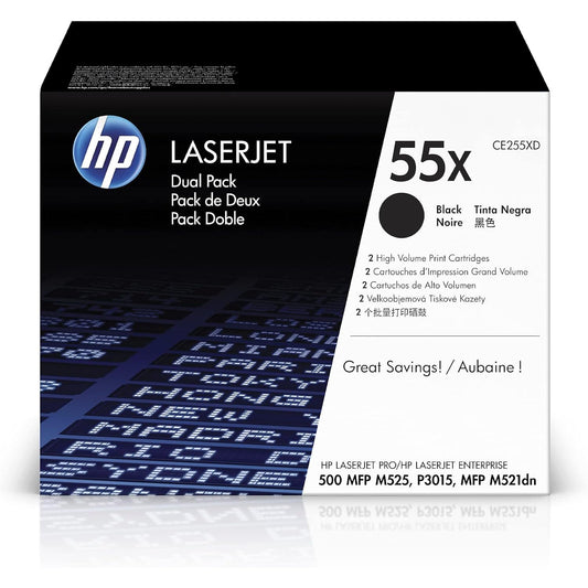 HP 55X Black High Yield Laserjet Toner Cartridge Pack of 2