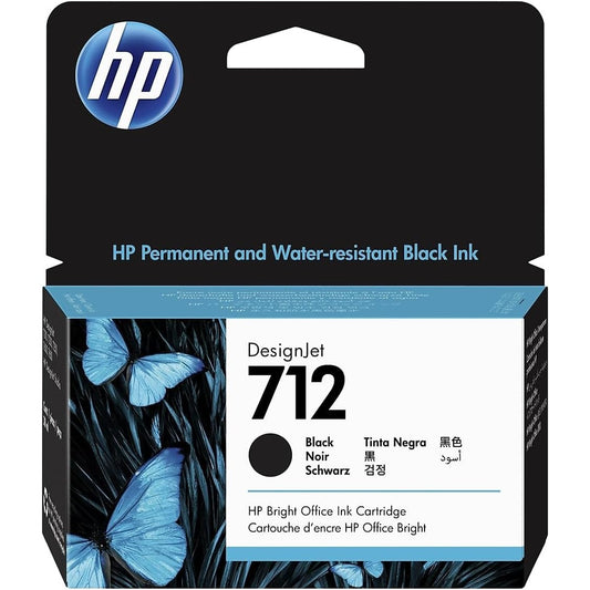 HP 712 38-ML Black DesignJet Standard Yield Pigment-based Ink Cartridge