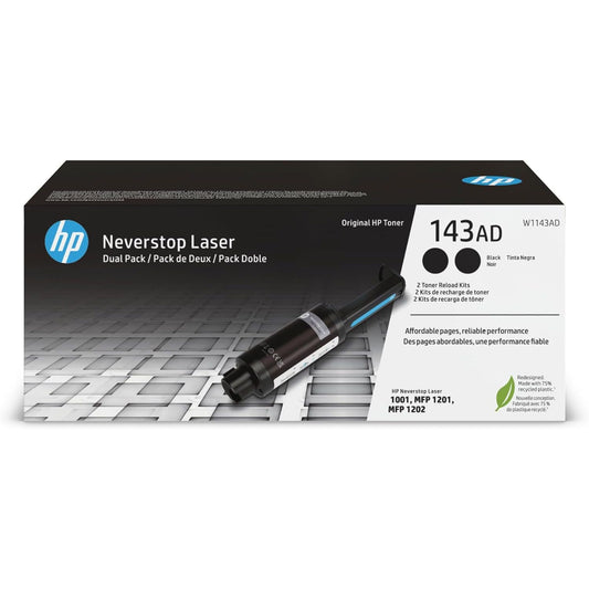 HP 143AD Dual Pack Original Neverstop Laser Toner Reload Kit, Black, Multipack