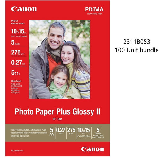2311B053 Canon PP-201 10 x 15 sheet 5 pack. 100 Unit bundle