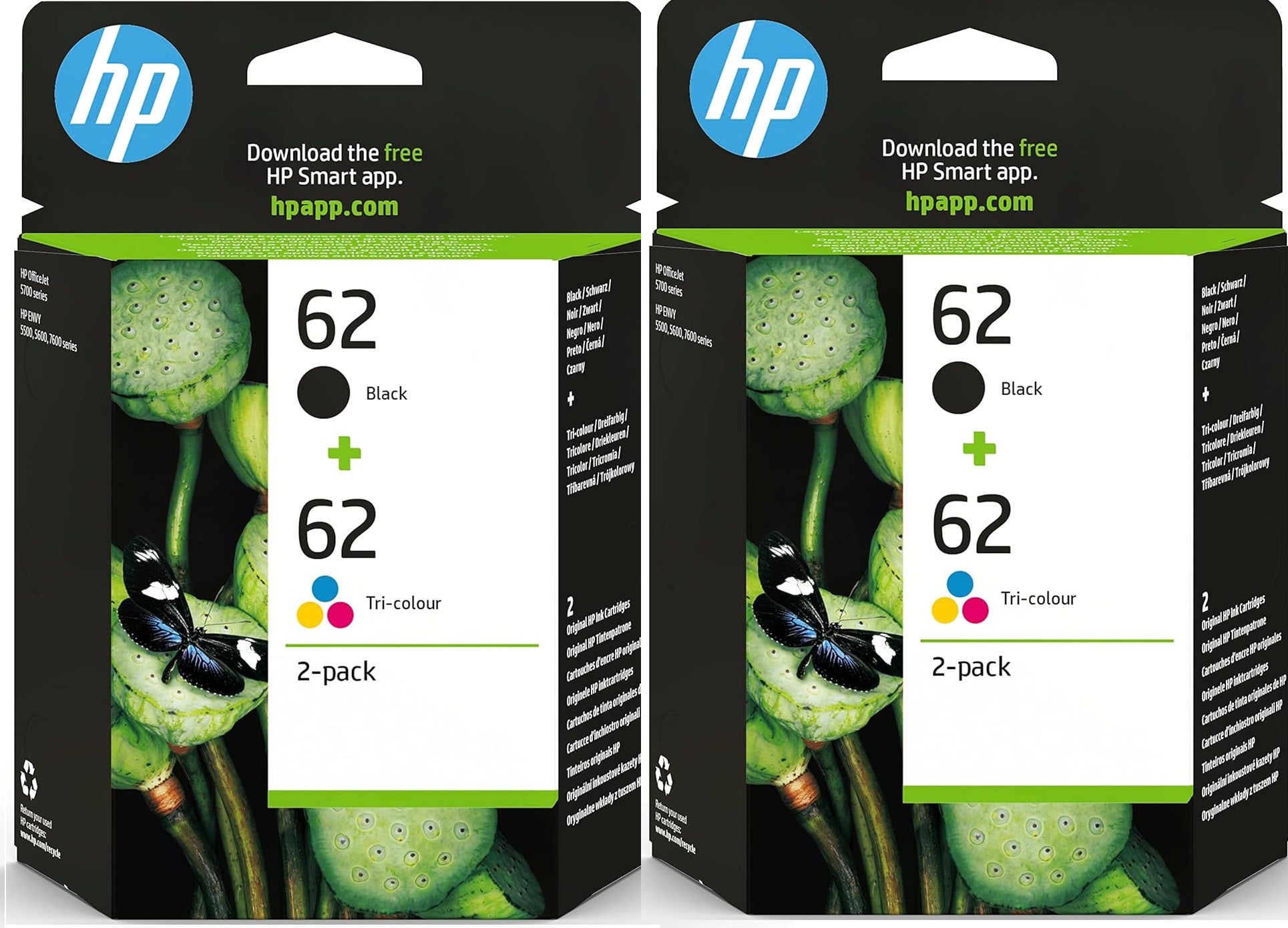 HP 62 Combo Black/Tri-colour Original Ink Cartridges 2 pack- N9J71AE
